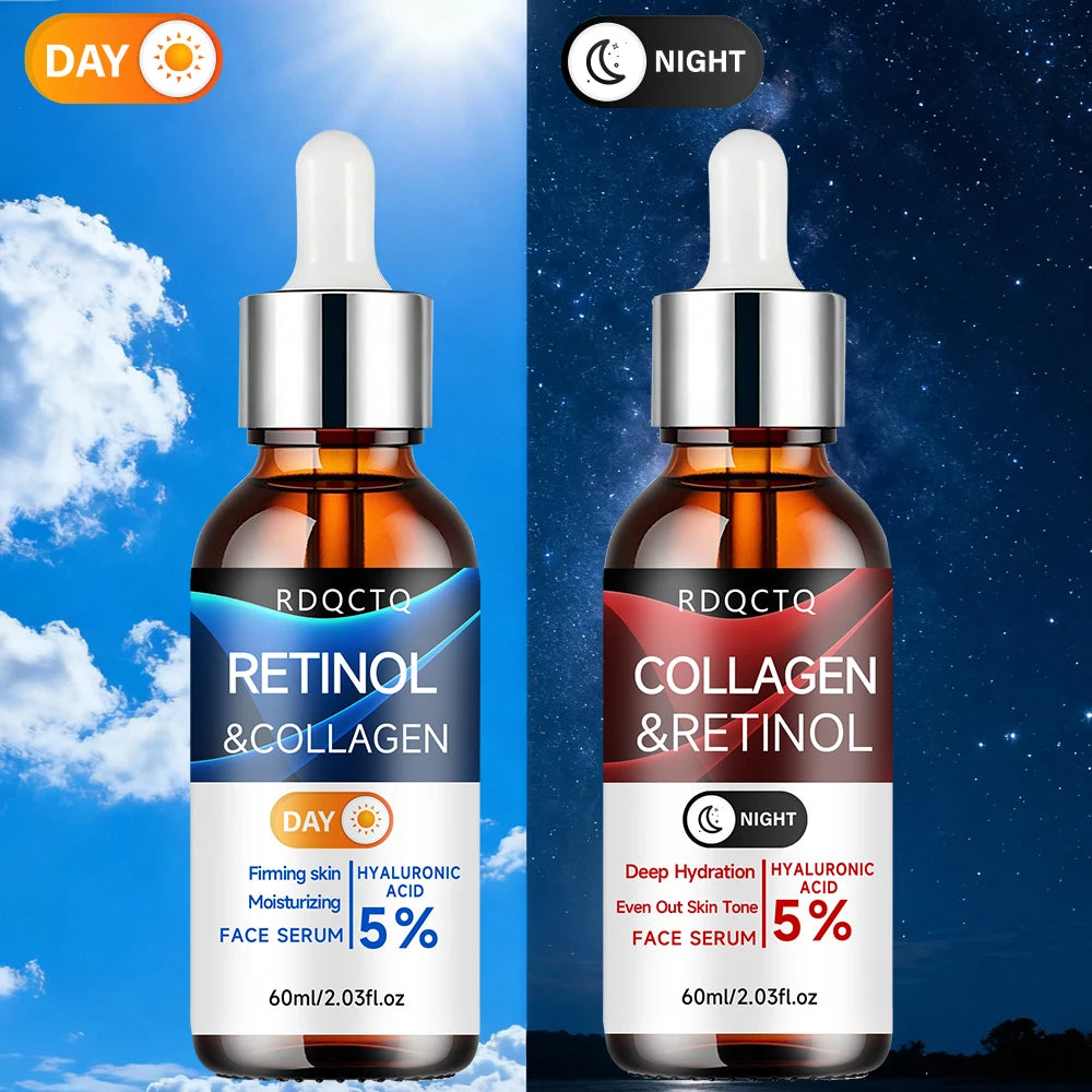 Retinol & Collagen Day Night Repair Serum 2-Pack | 5% Retinol Formula with Hyaluronic Acid | Firming & Hydrating Facial Essence Oasis Select