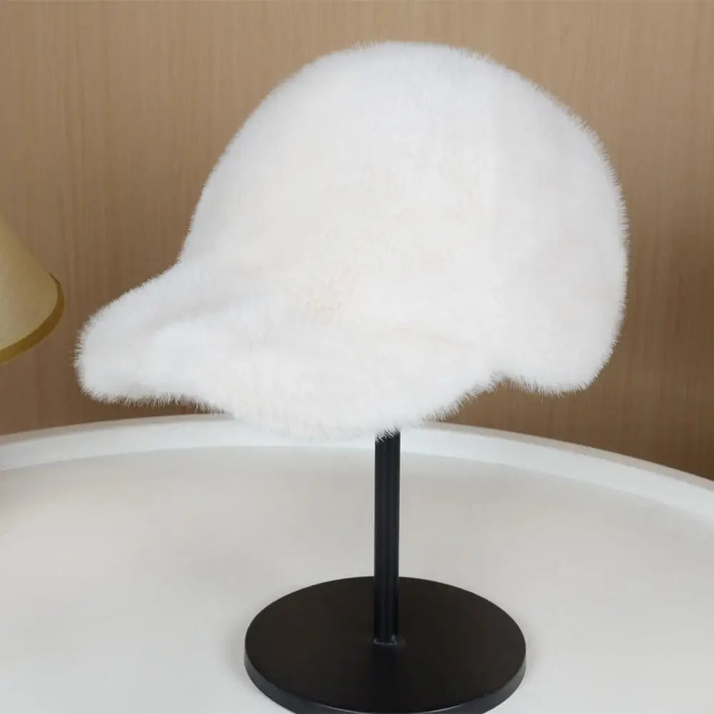 Women's Winter Plush Faux Fur Baseball Cap | Warm Duckbill Hat