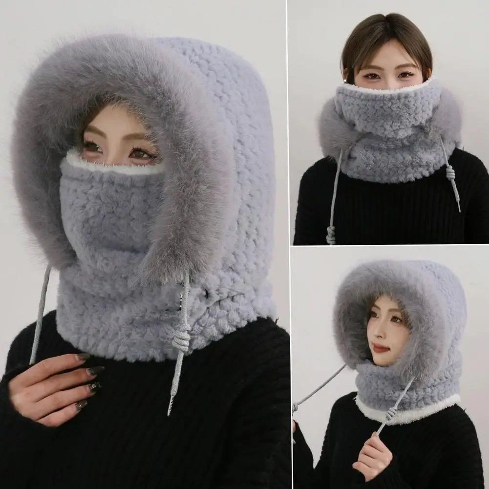 Winter Plush Hood Hat with Scarf & Ear Cover – Windproof