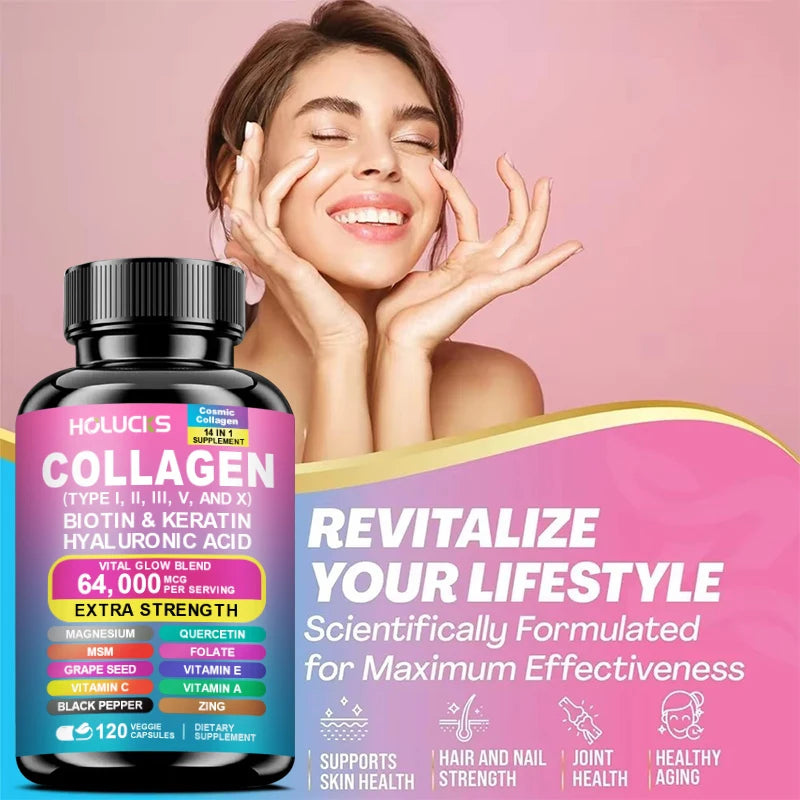 High Strength Collagen Complex, with Biotin, Hyaluronic Acid, Antioxidant, for Firm Skin, Strong Joints, Bone, Hair and Nails Oasis Select