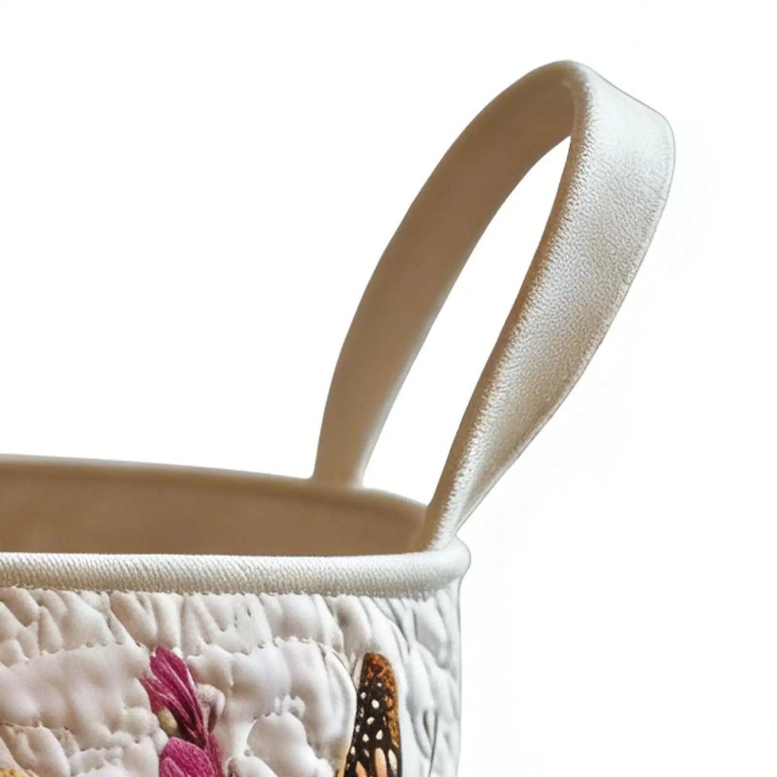 Vintage Floral Quilted Storage Basket with Handle | 18x14"