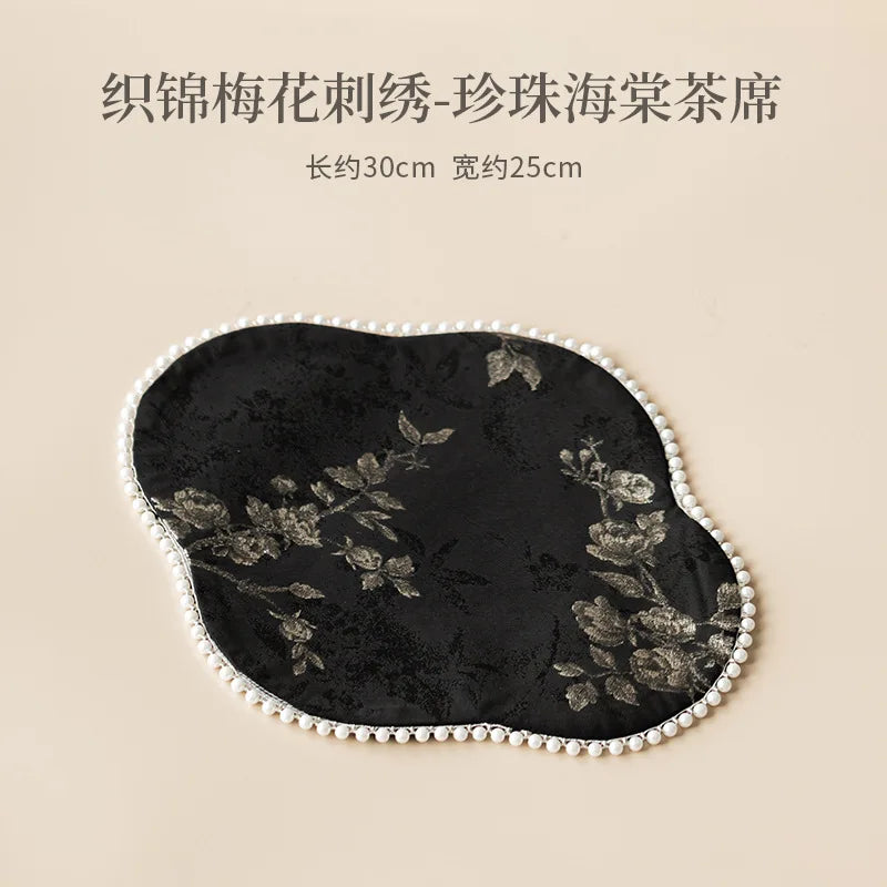 Brocade Plum Blossom Embroidery Double-sided Tea Mat Home Fabric Chinese Style Dry Bubble Tea Mat Tea Cup Teapot Heat Insulation Oasis Select Tea Ceremony