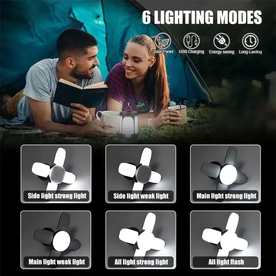 High Power Solar LED Camping Lantern USB Rechargeable 1000LM Emergency Power Bank Foldable 6 Light Modes for Camping Fishing Oasis Select