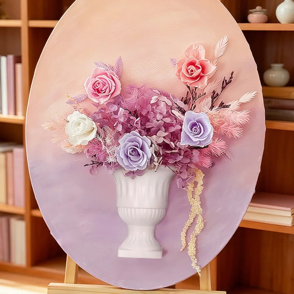 French Oil Painting Half Wall Vase – White Floral Décor