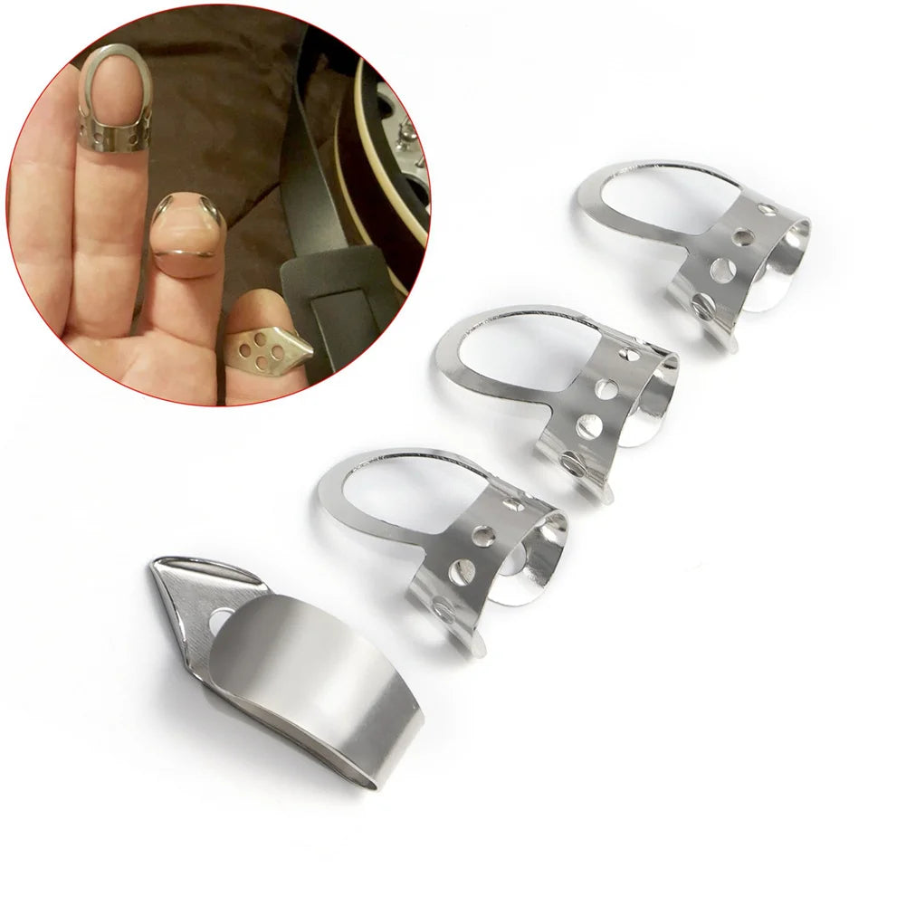 4pcs Finger Picks Tone Deaf Music Metal Fingerstyle Picks Guitar Pick For Banjo Dobro Resonator Acoustic Guitar Accessories Oasis Select