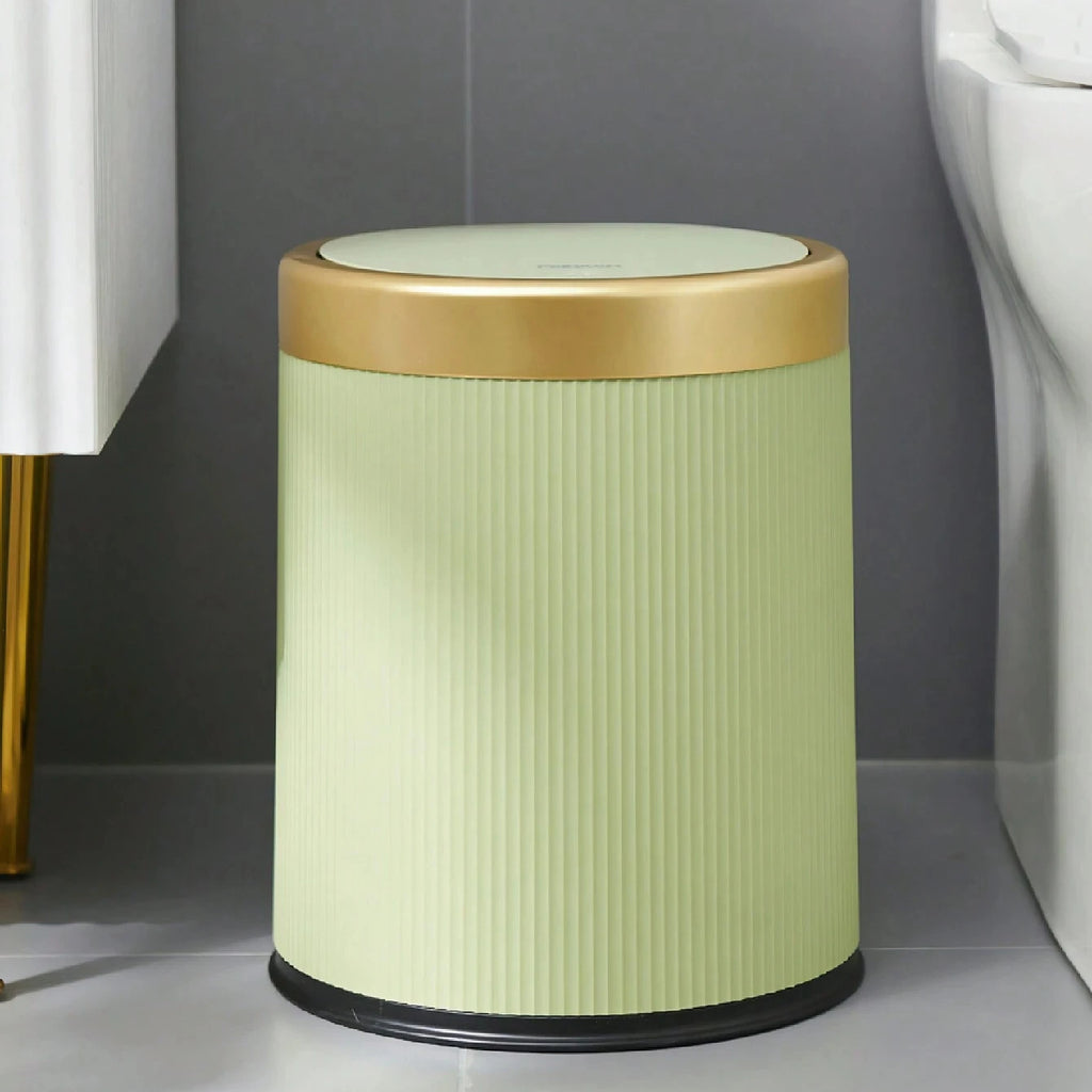 Modern White and Black Double Layered Trash Bin with Press Top Lid for Bathroom, Office and Bedroom Oasis Select green 12L