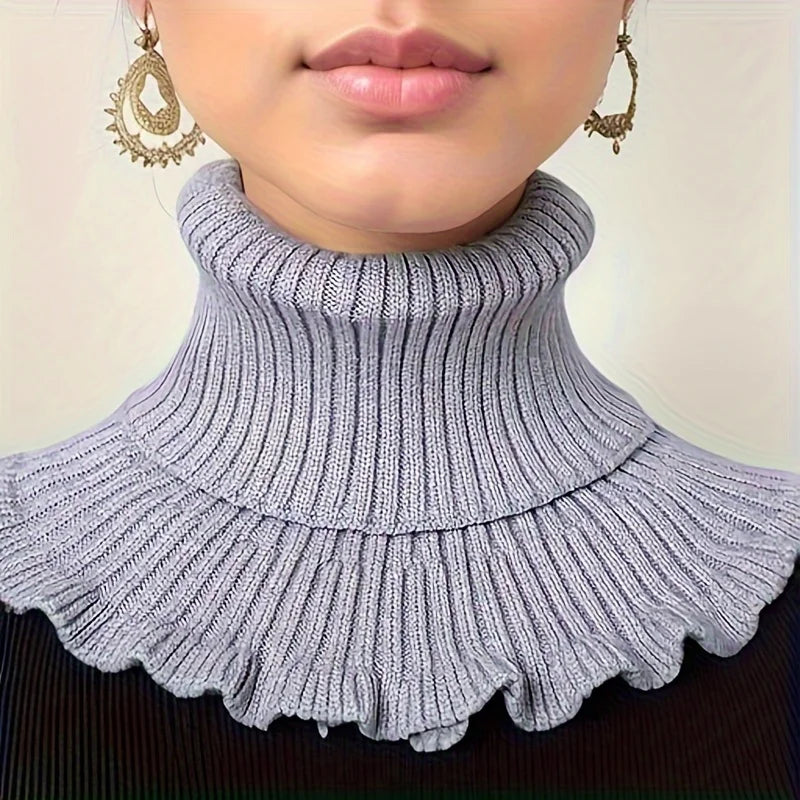 Chic Black & White Knit Faux Collar Scarf - Soft, Thick, and Warm with Elegant Ruffle Trim for Women Versatile Detachable Oasis Select