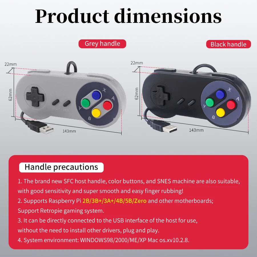 USB Wired Retro Gamepad for PC, NESPi & Raspberry Pi Retro USB Gamepad Oasis Select