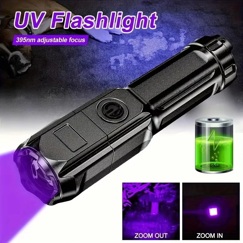 395nm LED UV Flashlight Rechargeable Zoomable Torch Light for Pet Urine Stain Detector Tools Lantern Money Fluorescer Detector Oasis Select 395nm style 1