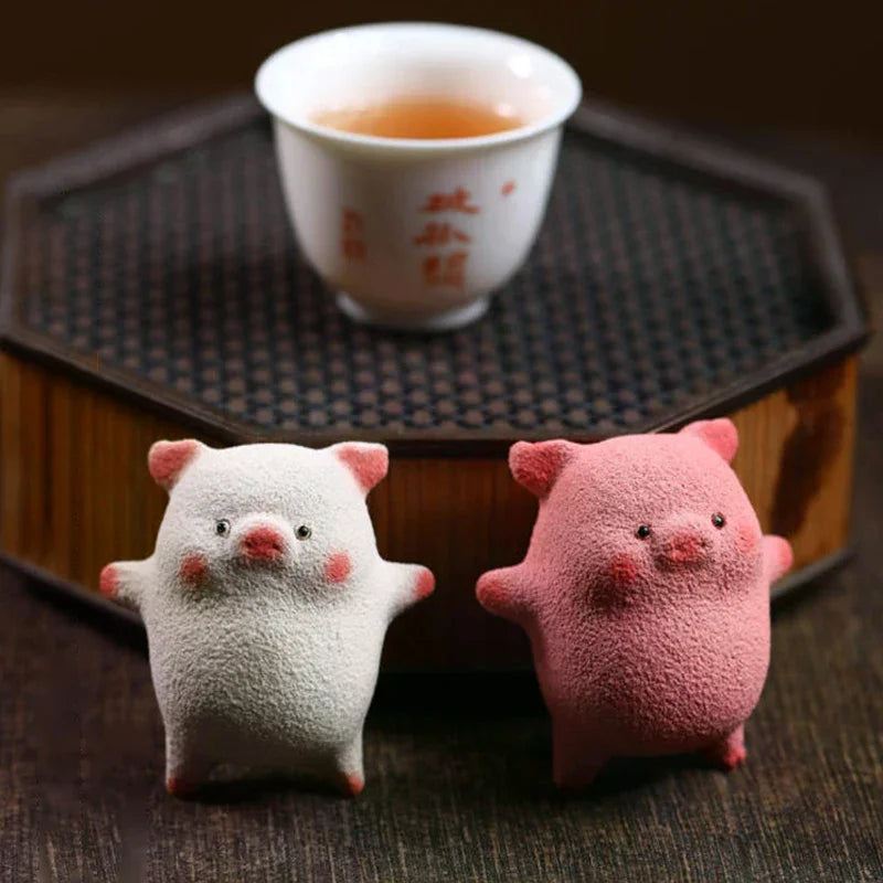 Purple Clay Mini Pig Figurine Tea Pet Feng Shui Wealth Attractor Home Office Decor Ornament Collectible Piggy Sculpture Oasis Select