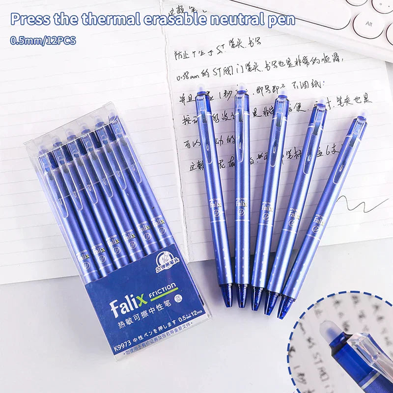 12Pcs 0.5mm Erasable Gel Pen Set Press Type Ballpoint Pen School Office Stationery Supplies Smooth Writing Oasis Select