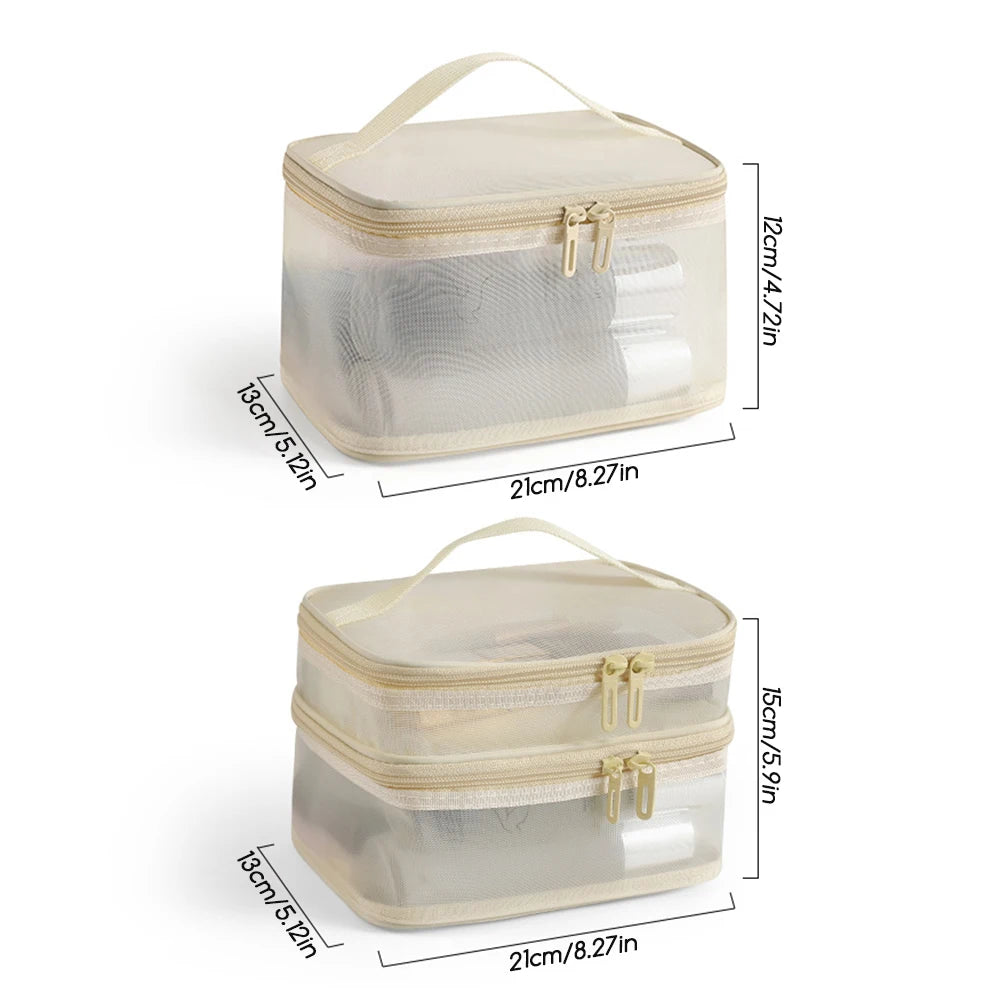 Double Layer Mesh Cosmetic Bag – Large Travel Makeup Organiser