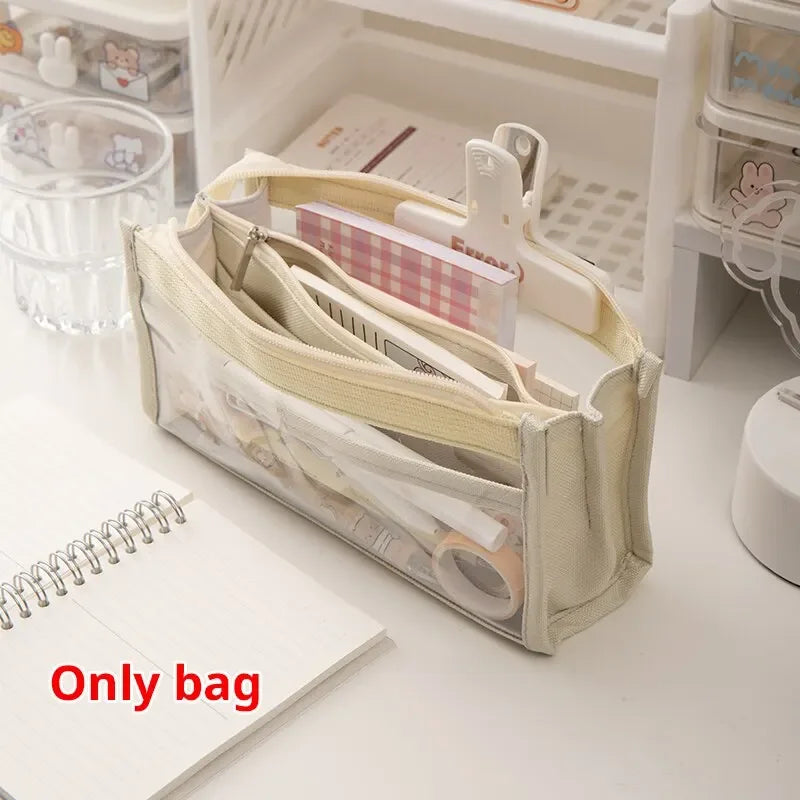 Transparent PVC Pencil Case, 6 Layer Large Capacity Stationery Bag - High Appearance School Organizer, Multifunctional Storage Oasis Select WHITE