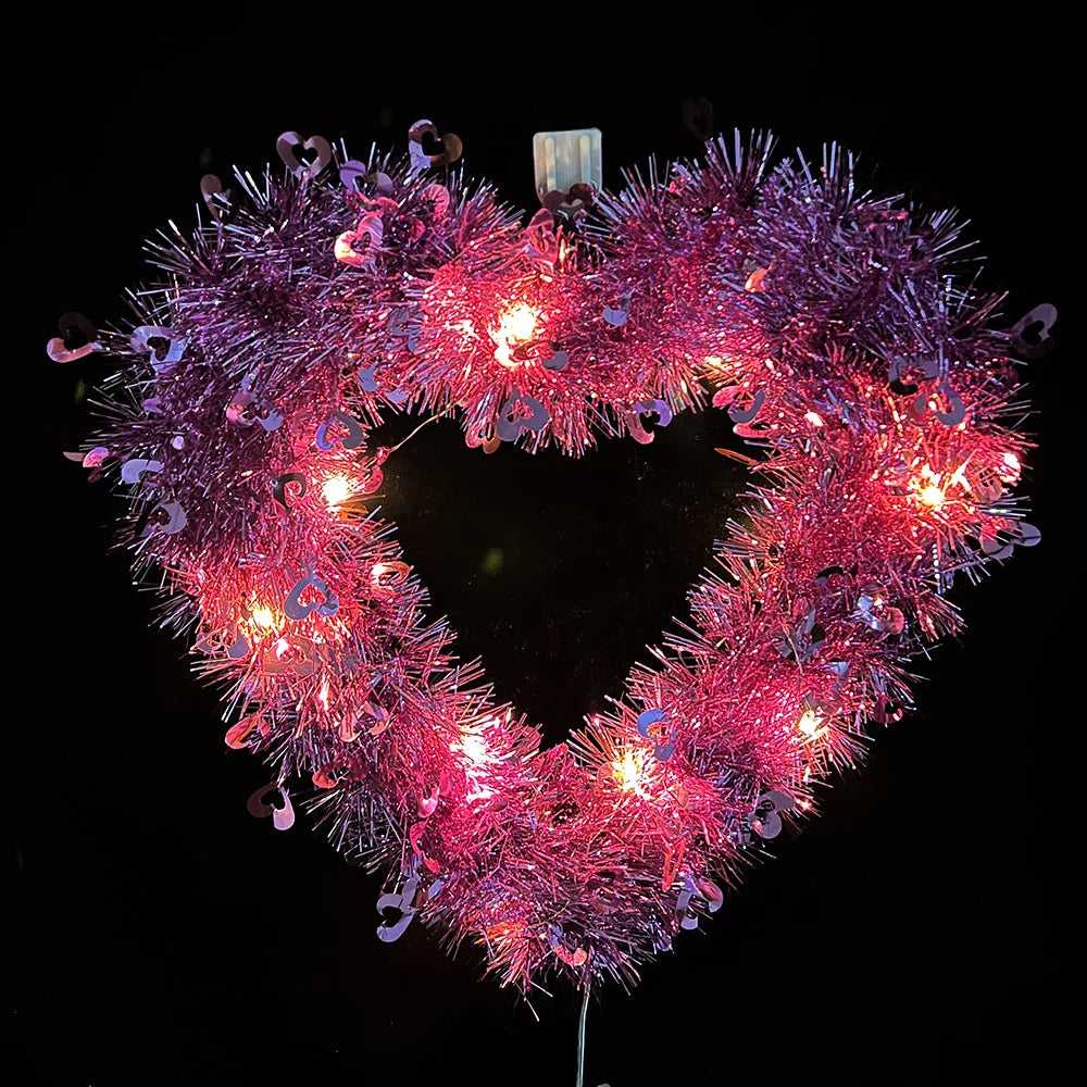 Romantic Luminous Heart Garland ValentineS Day Decoration Glowing Love Themed Fake Grass Garland Pendant for Home Wall Tabletop Oasis Select Champagne
