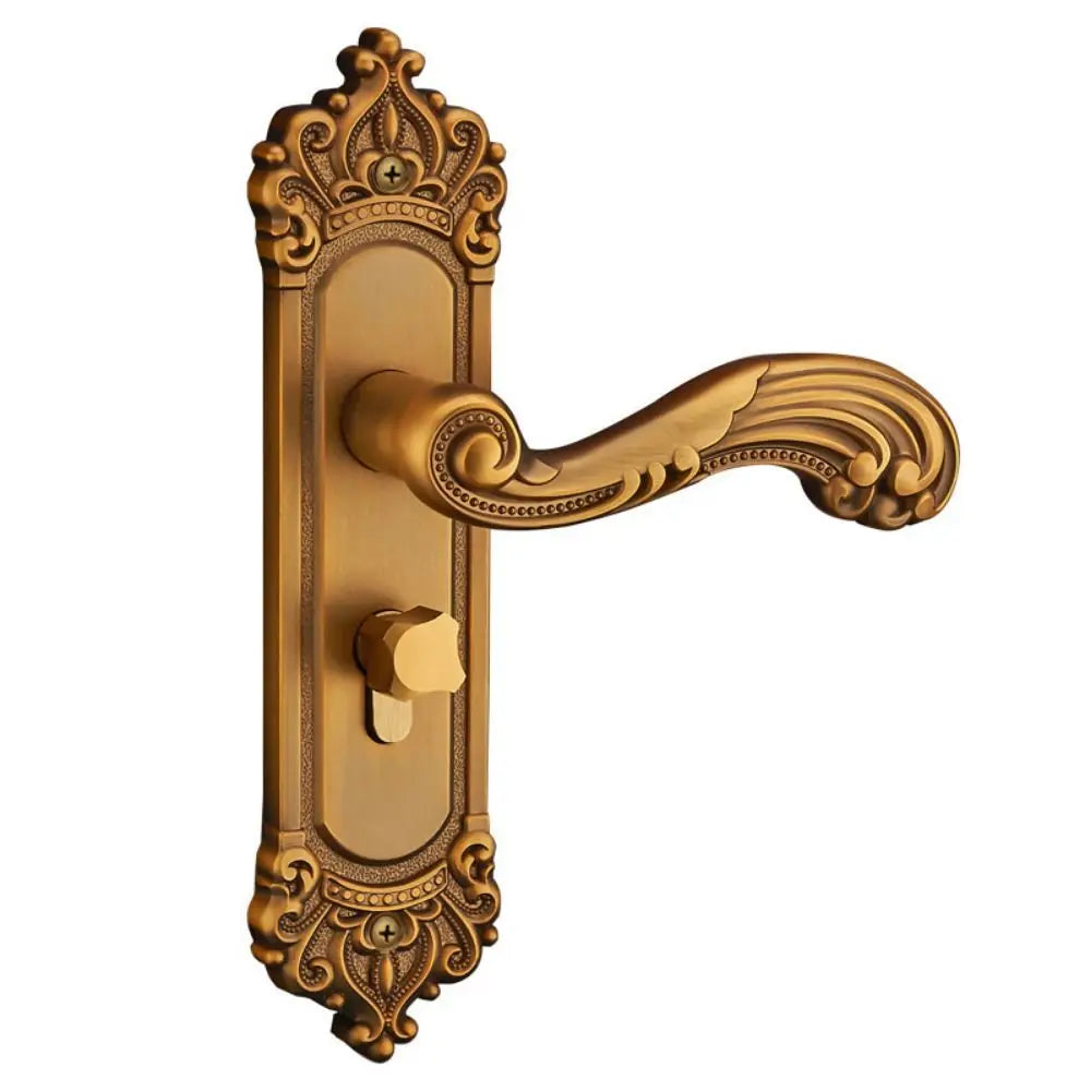 European Vintage Door Handle Lock Set with 3 Keys | Brass