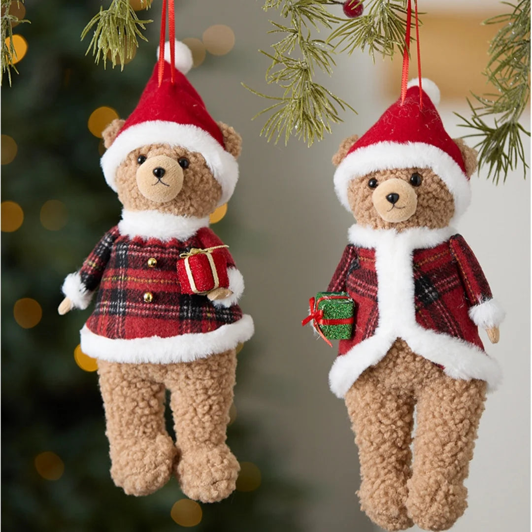 Plush Christmas Bear Ornament | Festive Tree Hanging Pendant