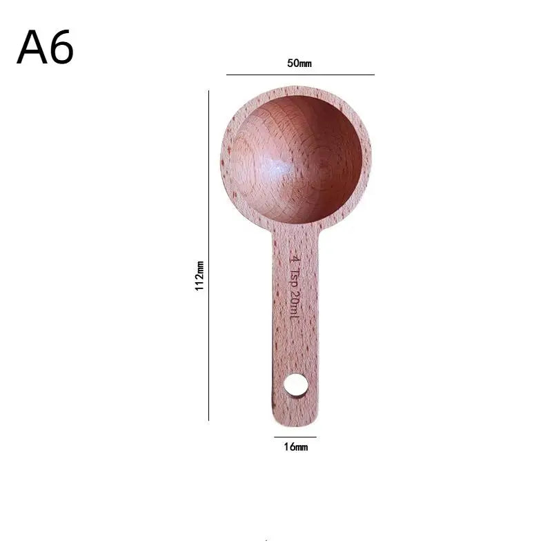 Wooden Measuring Spoon Portable Beech Walnut 7.5-45ML Non-Slip Kitchen Tool for Household Baking Cooking Flour Sugar Measuring Oasis Select A6