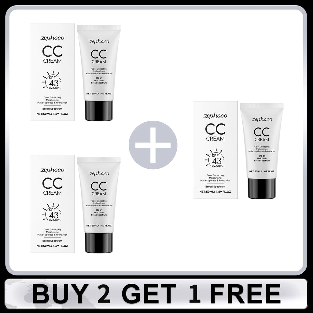 CC Cream Spf 43+ Anti UV Even Skin Tone Oil-Control Full Coverage Cover Blemishe Concealer Waterproof Liquid Foundation Cosmetic Oasis Select Buy 2 Get 1 Free
