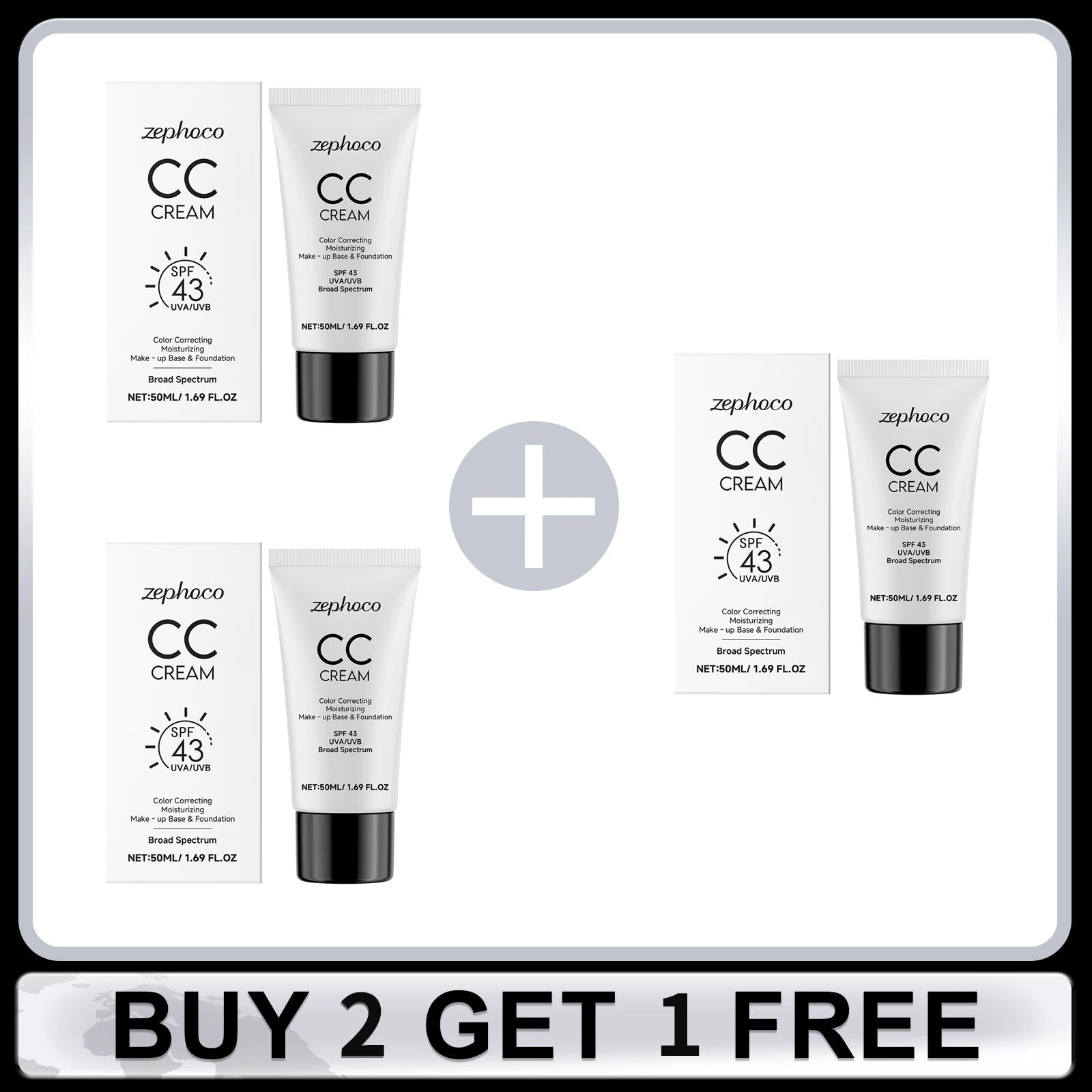 CC Cream Spf 43+ Anti UV Even Skin Tone Oil-Control Full Coverage Cover Blemishe Concealer Waterproof Liquid Foundation Cosmetic Oasis Select Buy 2 Get 1 Free