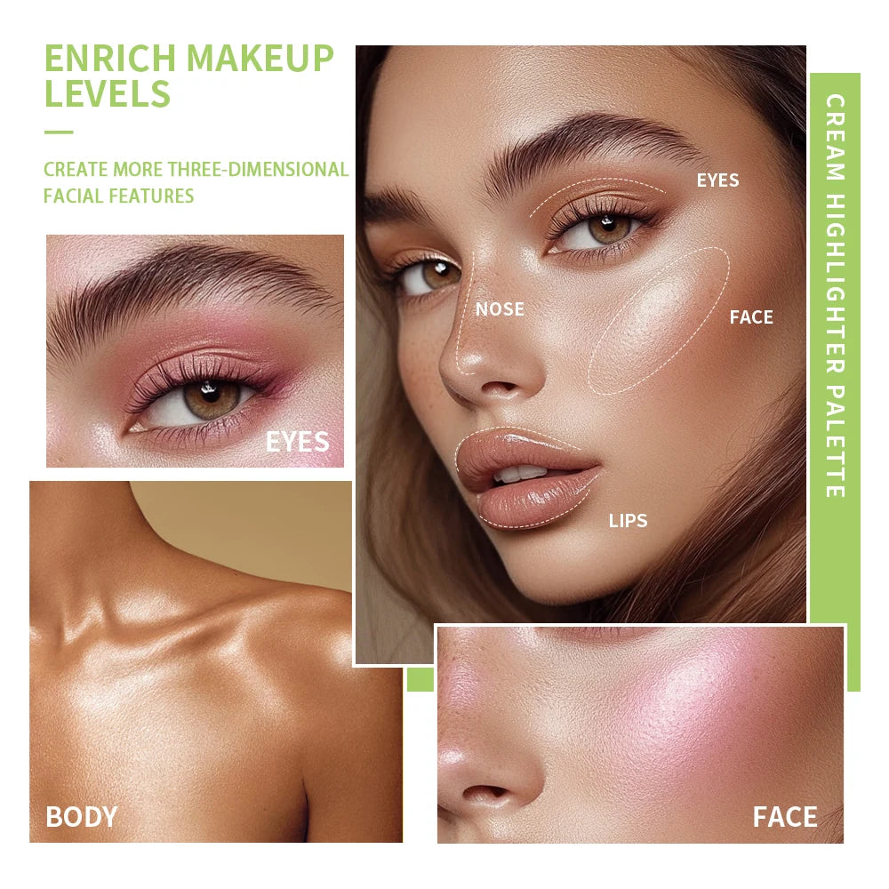 8Colors Cream Highlighter/Brow/Blush Palett Face Brighten Highlighter Blush&Contouring Shimmer Waterproof Makeup Tool Cosmetics Oasis Select