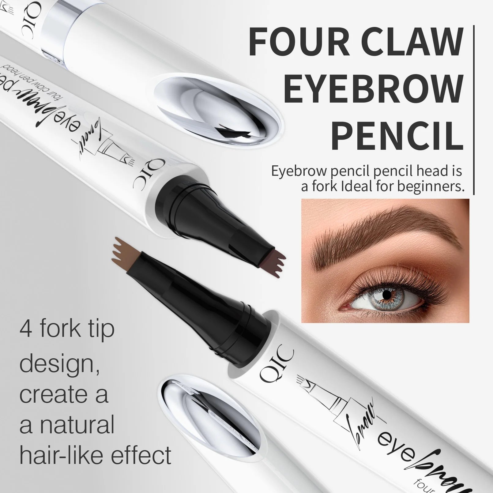 QIC Waterproof Microblading Eyebrow Pen – 4-Tip Natural Brow Look