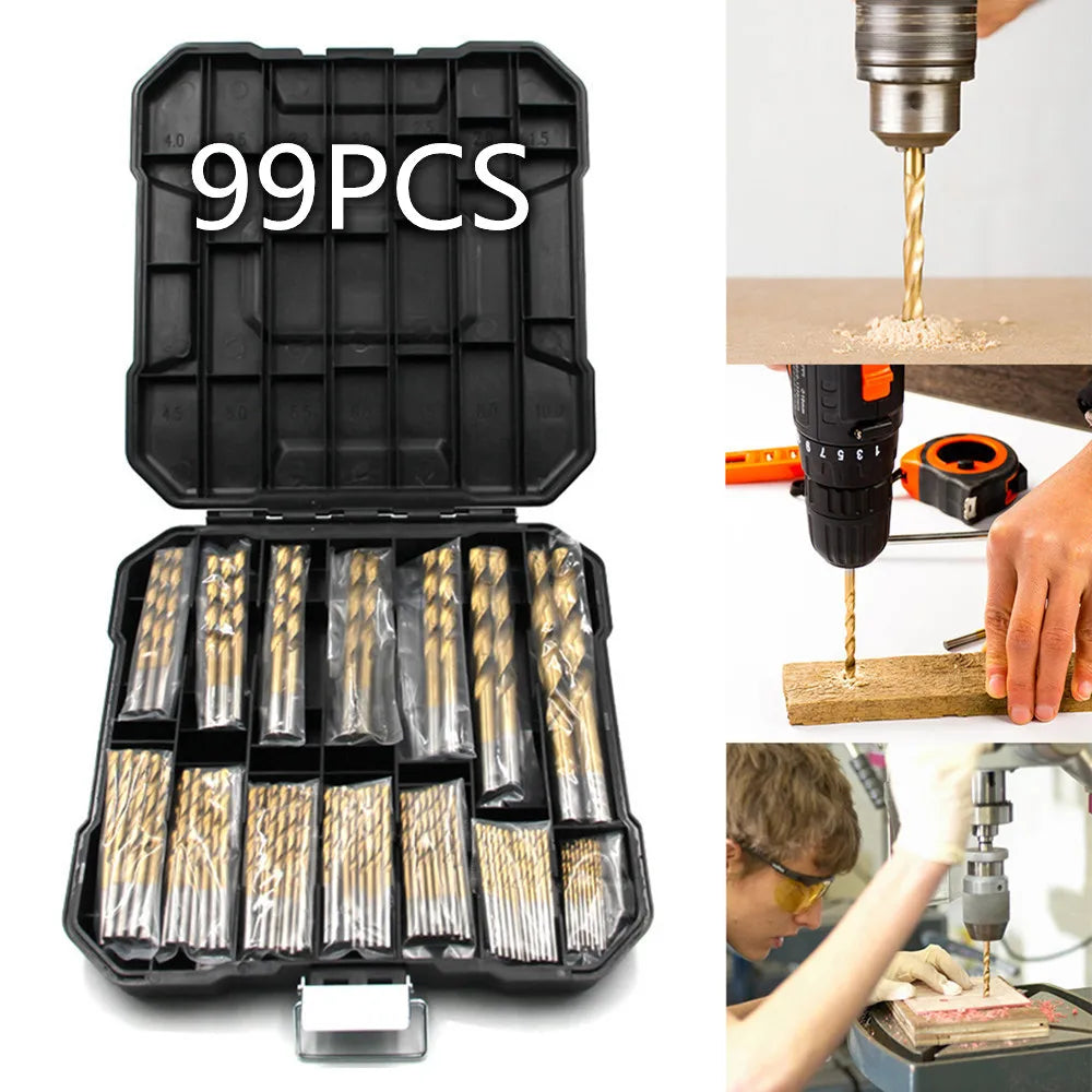 99 Pcs1.5mm-10mm Titanium Drill Bit Set for Steel Wood Plastic, Metal Copper Aluminum Alloy with Storage Case Oasis Select