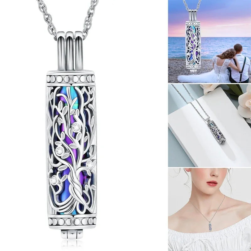 Cylinder Cremation Jewelry Tree of Life Urn Ashes Necklace for Women Men Vial Cremation Ash Pendant Memorial Jewelry Oasis Select