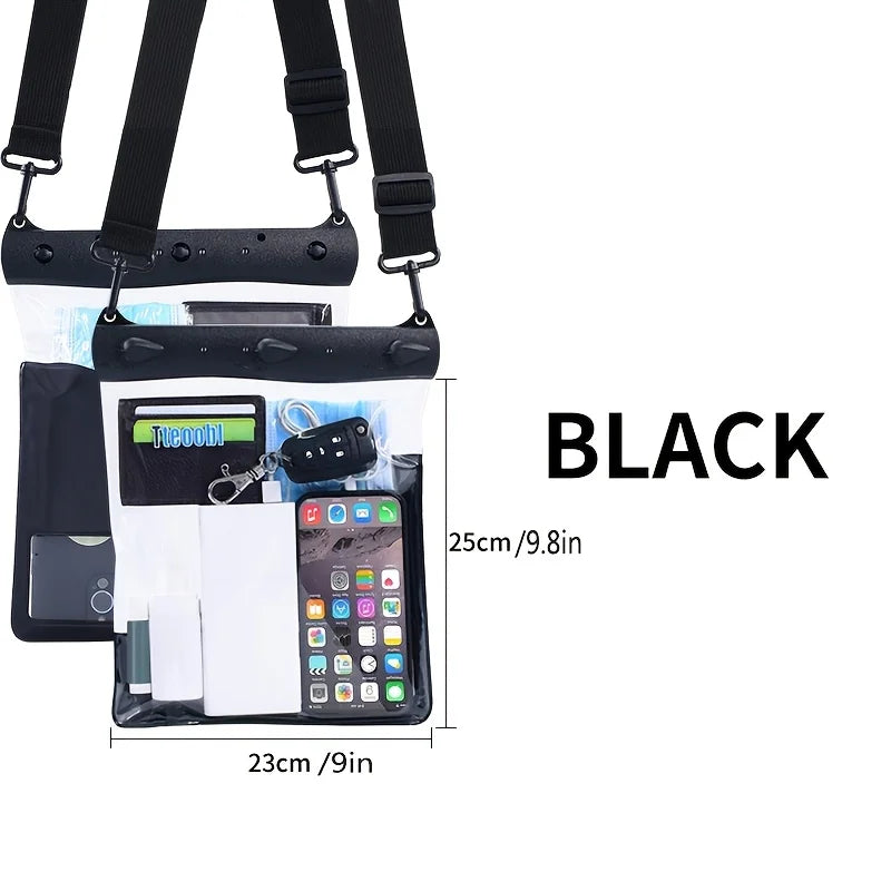 High Quality Dry Bag, Waterproof Crossbody Shoulder Bag for Diving&Beach-Snorkeling Swimming Rafting Hiking, Phone Pouch Outdoor Oasis Select 1pc black