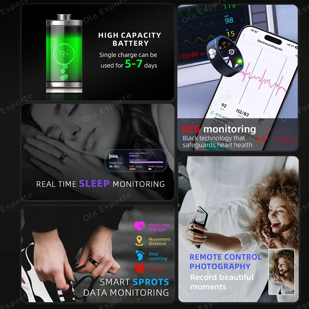 ECG Smart Ring – Heart Rate, SpO₂ & Sleep Tracker | IP68
