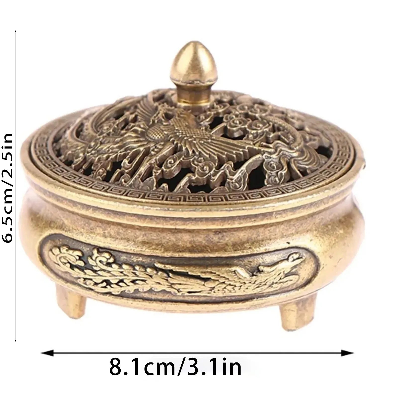 Antique Brass Hollow Dragon Phoenix Incense Burner Incense Mini Ornaments for Home Chinese Ancient Tea Desk Decor Indoor Perfume Oasis Select