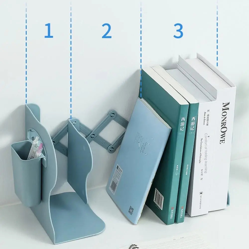 with Pen Holder Retractable Bookends Fixed Book Clip Save Space Adjustable Bookshelf Stationery Simple Divider Book Stand Oasis Select