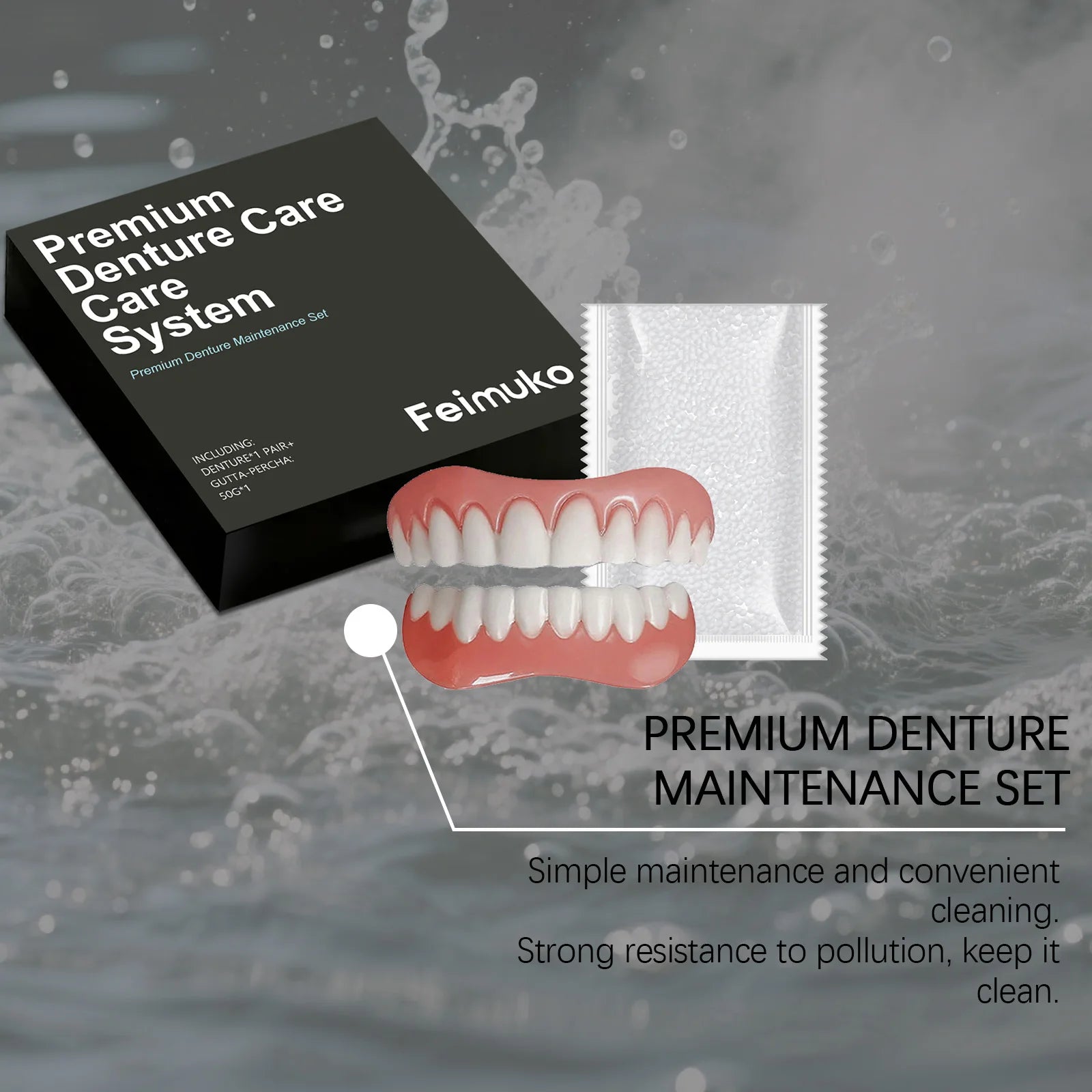 Natural Fit Denture Silicone Kit for Teeth Upper and Lower Set - Easy Use Complete Fake Tooth Oral Hygiene Care Set Oasis Select