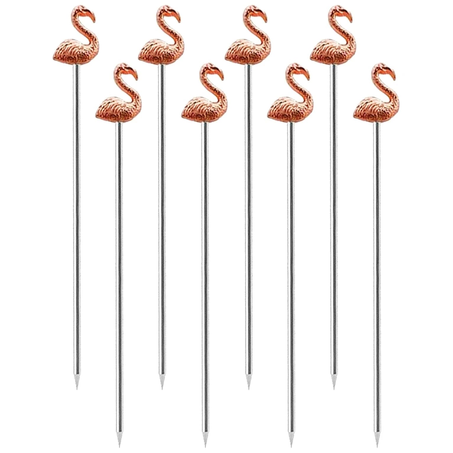 Flamingo Metal Cocktail Picks Stick - Martini Picks, Reusable Rose Gold Metal Cocktail Skewers, Sticks for Olives, Appetizers, Oasis Select 8pcs