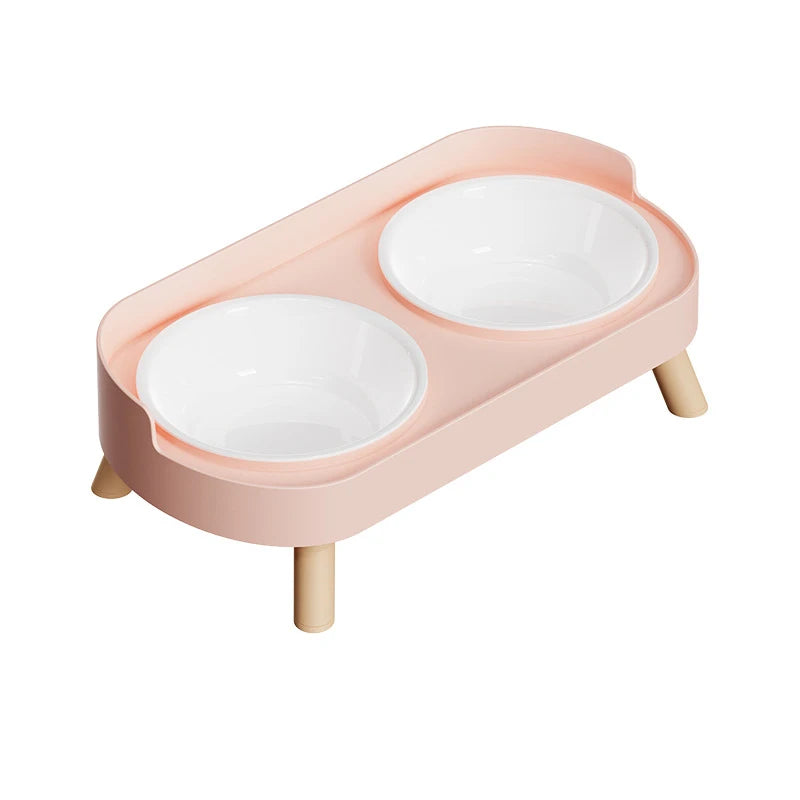 Double Pet Bowl No Spill Food Water Feeder with Stand Neck Support for Cats Dogs Anti Knock Anti Slip Elevated Design Oasis Select plastic bowl pink