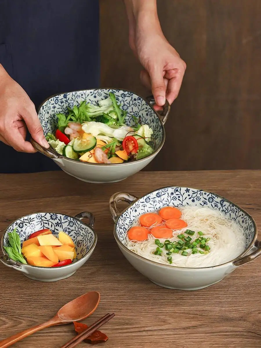 Ceramic Anti Scald Handle Soup Noodle Bowl Double Ear Soup Bowl Tableware Oasis Select