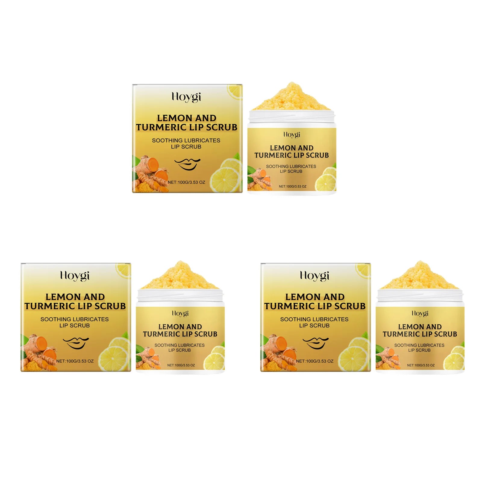 Hoygi Turmeric Lemon Lip Scrub – Exfoliate & Brighten Lips Lip Scrub Oasis Select 3Pcs