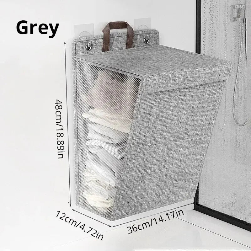 1pc Foldable Adhesive Laundry Basket Hamper, Multifunctional Punch Free Wall Hanging Washing Clothes Mesh Hook Organizer Oasis Select 1pc Gray Medium