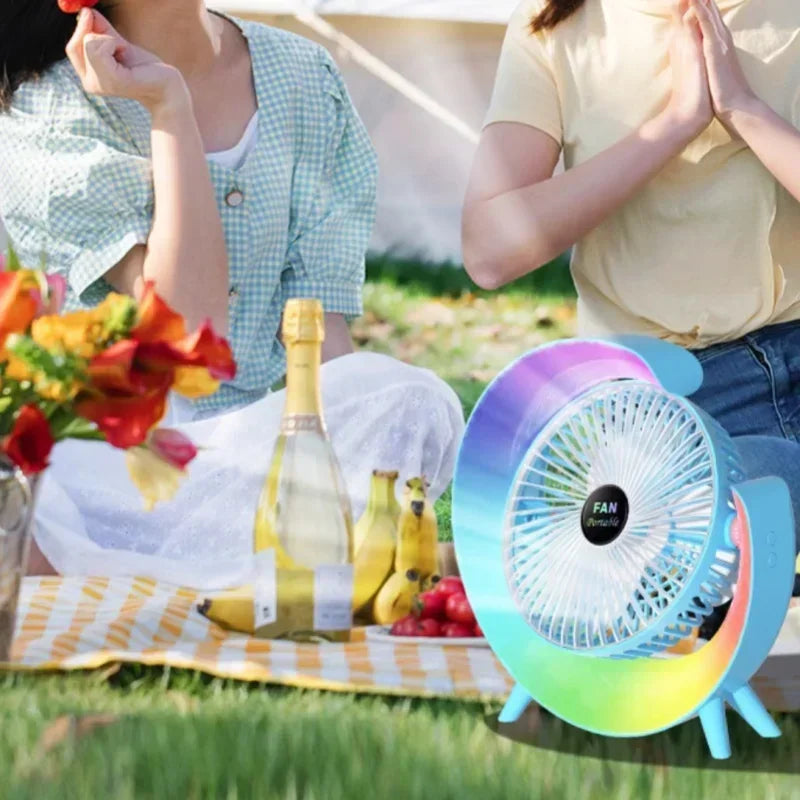 Changing LED Portable Fan USB Rechargeable Mini Desk Fan with Flowing Lights for Home Office Bedroom Travel 3 Speed Quiet Oasis Select