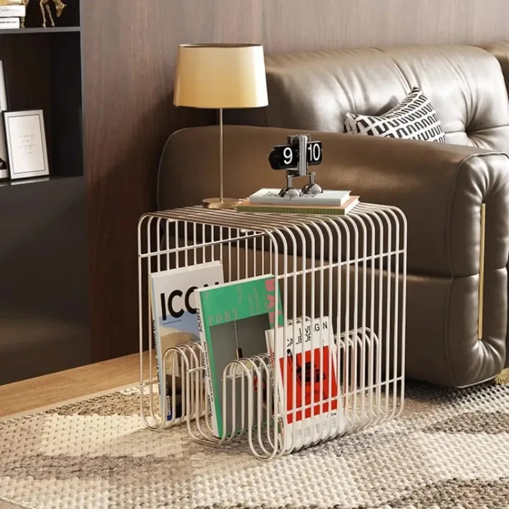 Nordic Metal Coffee Tables with Storage Modern Accent Tables for Sofa Creative Newspaper Display Rack Living Room Coffee Table Oasis Select
