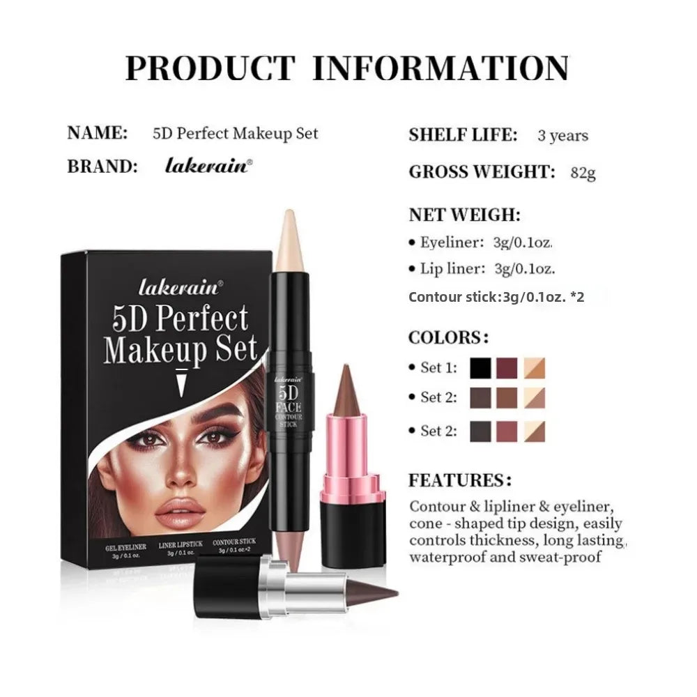 3pcs Matte Velvet Lipstick Set Waterproof Eyeliner Contour Stick Long Lasting Natural Makeup Kit For Face Beauty Oasis Select