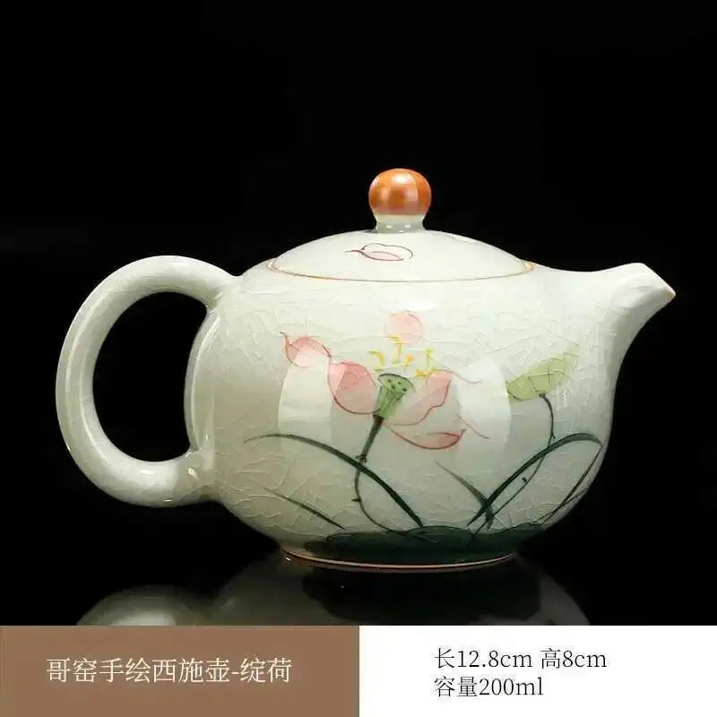 Multiple underglaze color hand-painted Ge kiln tea pots, ceramic ice cracked glaze single pot, Xi Shi pot, Kung Fu tea set tea Oasis Select Pot - Powder Lotus