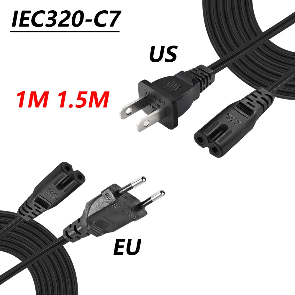 EU US TO C7 Power Cord Cable 2Pin IEC320 C7 Figure 8 For Laptop PS4 LED TV Lamp Speaker Monitor Printer Household Oasis Select
