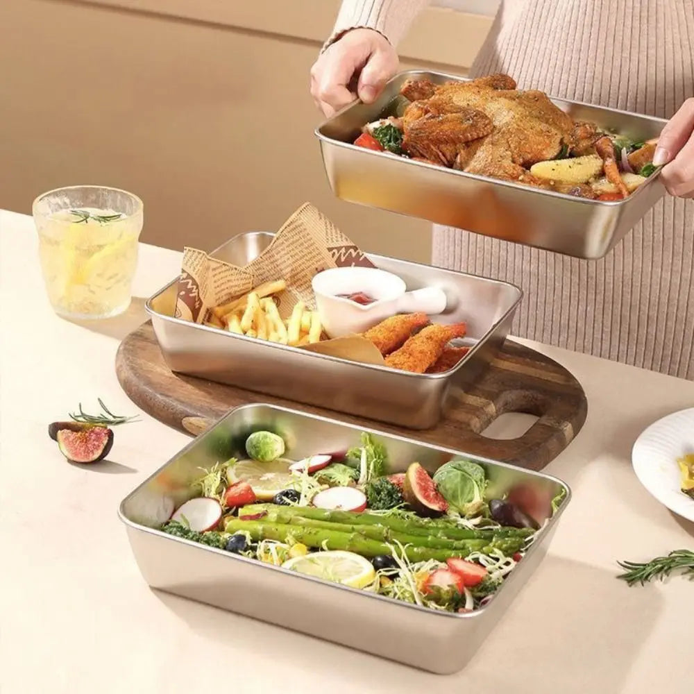 Stainless Steel Square Plate with Lid | Food Storage & Baking
