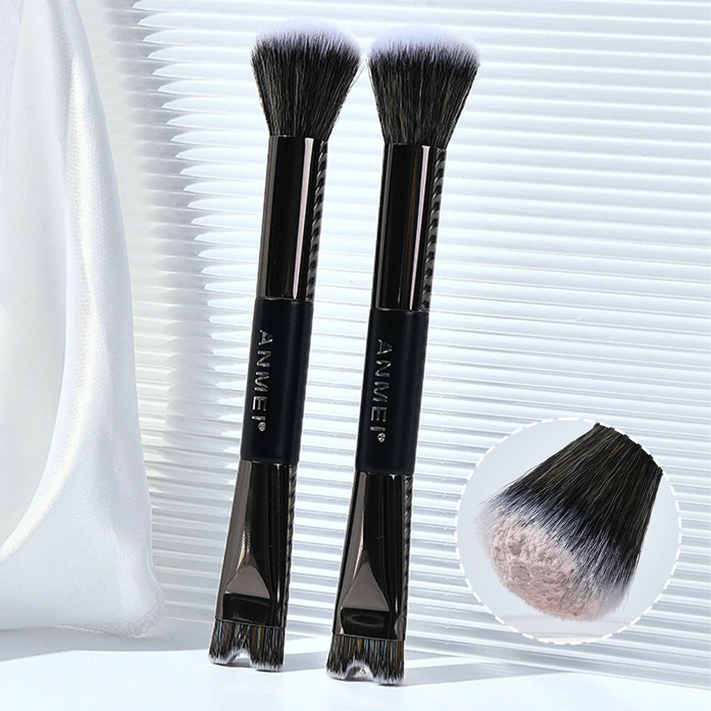Double Ended Makeup Brush 2-in-1 Foundation Concealer Blush Brush Face Contour Cosmetic Brush for Liquid Cream Powder Makeup Oasis Select