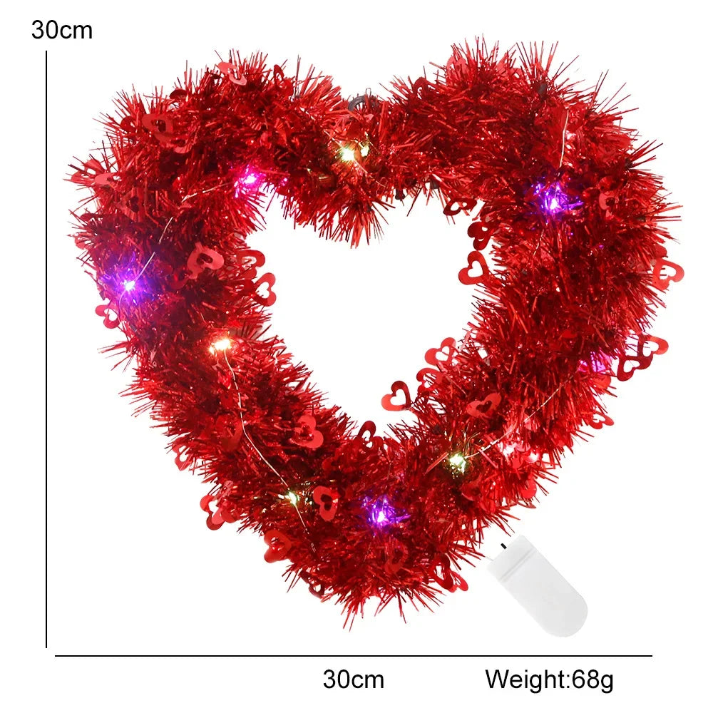 Romantic Luminous Heart Garland ValentineS Day Decoration Glowing Love Themed Fake Grass Garland Pendant for Home Wall Tabletop Oasis Select light yellow