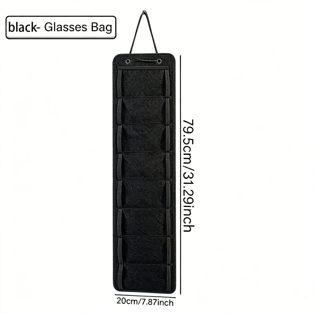 1pc foldable gray/black wall mounted storage bag 8 compartments storing felt glasses storage portable display storage rack Oasis Select glasses case 1