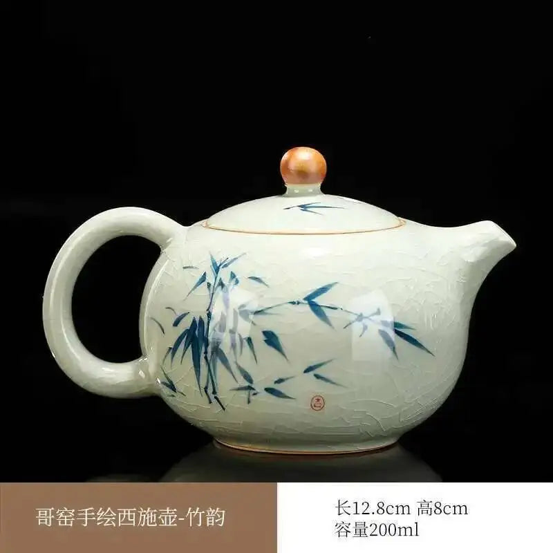 Multiple underglaze color hand-painted Ge kiln tea pots, ceramic ice cracked glaze single pot, Xi Shi pot, Kung Fu tea set tea Oasis Select Pot - Bamboo Charm