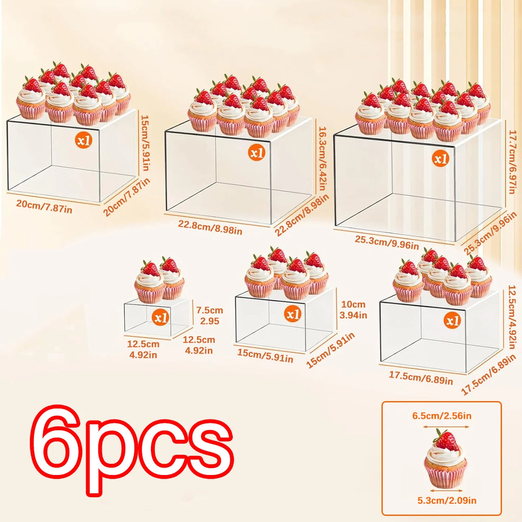 4/5/6/7/8pcs transparent acrylic 3D cube cake rack set for party dessert display ideal choice for party planners and sellers Oasis Select 6pcs-transparent