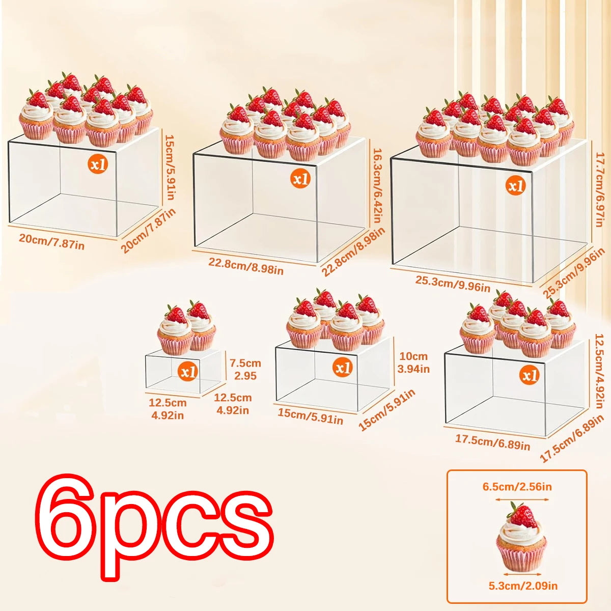 4/5/6/7/8pcs transparent acrylic 3D cube cake rack set for party dessert display ideal choice for party planners and sellers Oasis Select 6pcs-transparent