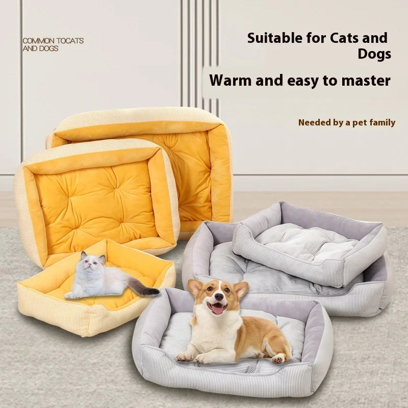 A Simple Striped Pet House Suitable for All Seasons and A Crystal Fleece Cat House Oasis Select